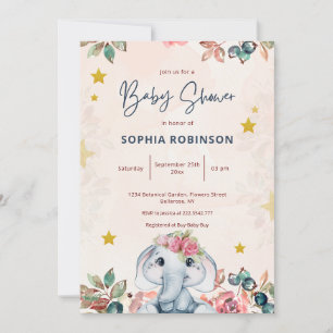 Invitation de baby shower éléphant floral mignon