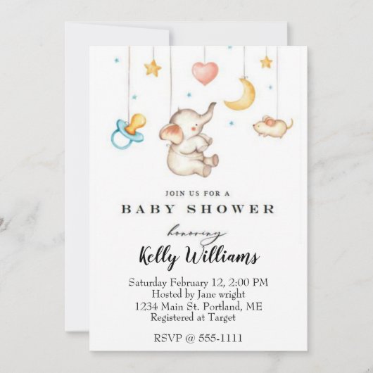 Invitation de baby shower éléphant mignon (Devant)