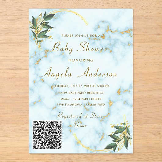 Invitation de Baby Shower en acrylique avec code Q (Recto)