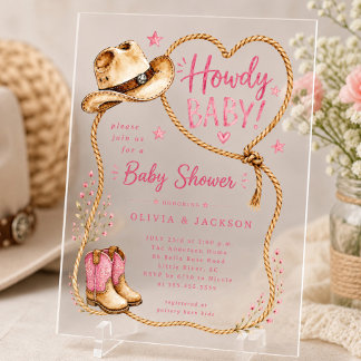 Invitation de Baby Shower en Acrylique Howdy Cowgi