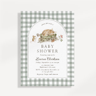 Invitation de baby shower en bois de gingham vert