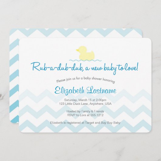 Invitation de Baby shower en caoutchouc Duckie (Devant / Derrière)