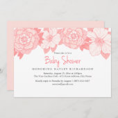 Invitation de Baby shower en fleurs de corail (Devant / Derrière)