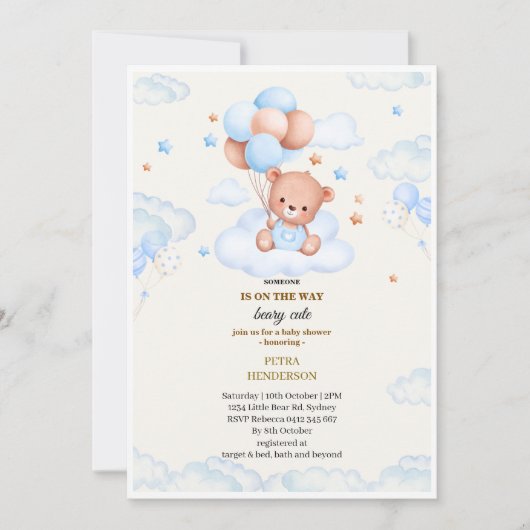 Invitation de baby shower en forme de bleu (Devant)