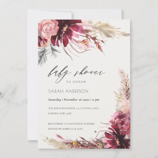 Invitation de Baby shower en herbe Burgundy Blush (Devant)