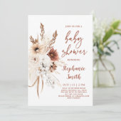 Invitation de Baby shower en laiton Boho Pampas (Debout devant)