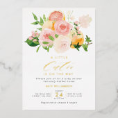 Invitation de baby shower en papier doré petite ch (Recto)