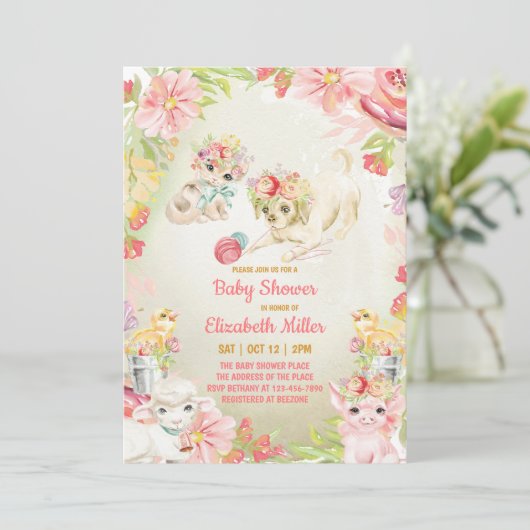 Invitation de Baby Shower Enchantée pour les Anima (Debout devant)