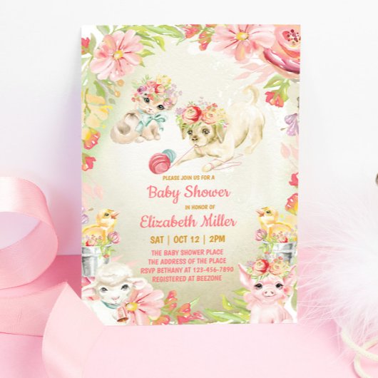 Invitation de Baby Shower Enchantée pour les Anima