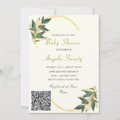 Invitation de Baby shower Feuilles d'or du code QR (Devant)