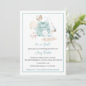 Invitation de baby shower fille à l'aquarelle vert (Debout devant)