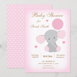Invitation de Baby Shower Fille Éléphant Rose Conf