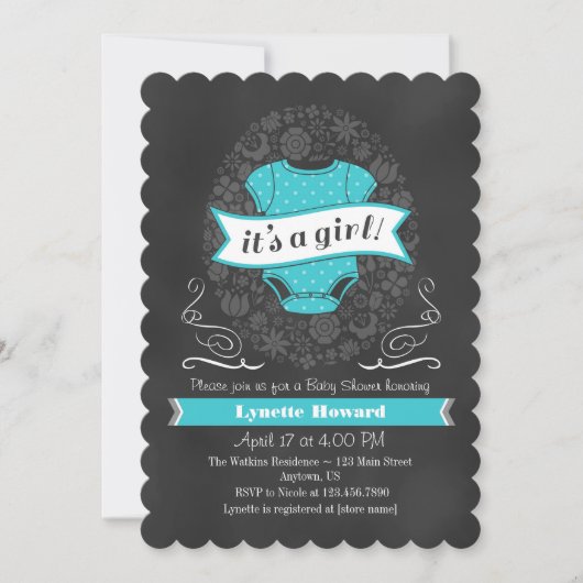 Invitation de Baby shower fille en tableau noir tu (Devant)