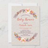 Invitation de Baby Shower Fille Florale Burlap Aut