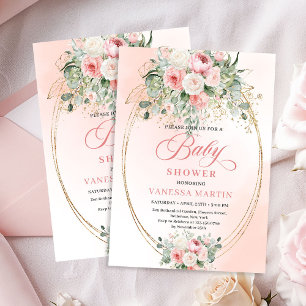 Invitation de Baby Shower Fille Florale Rose Blush
