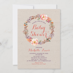Invitation de Baby Shower Fille Florale Toile de J