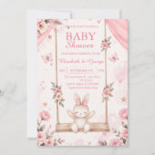 Invitation de Baby Shower Fille Lapin Boho Rose (Devant)