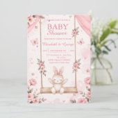 Invitation de Baby Shower Fille Lapin Boho Rose (Debout devant)