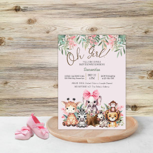 Invitation de Baby Shower Fille Mignon Safari Jung