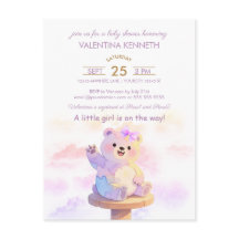 Invitation de baby shower fille ourson aquarelle
