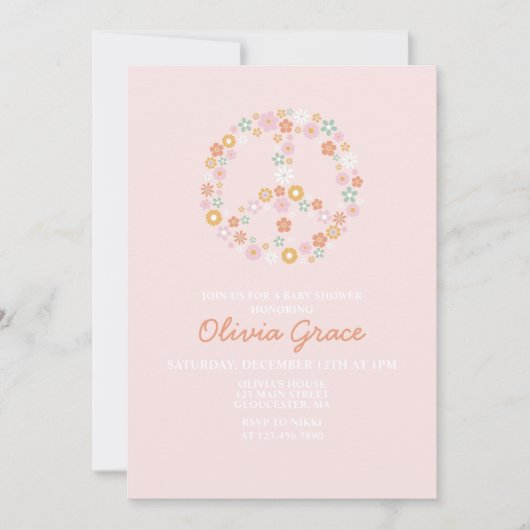 Invitation de Baby Shower Fille Rétro Rose Fleur d (Devant)