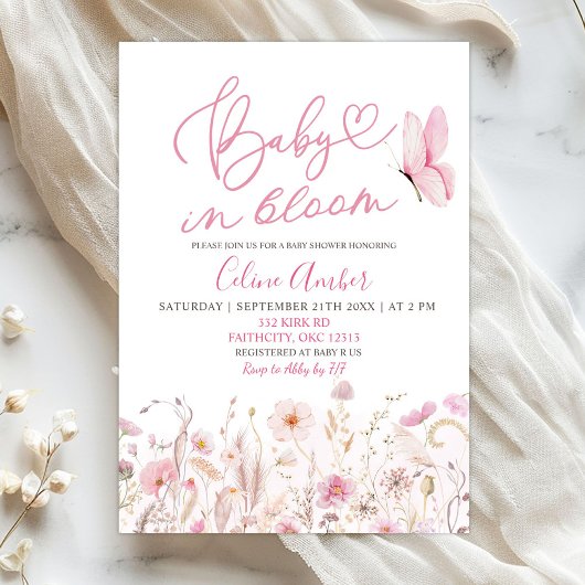 Invitation de Baby Shower Fleur de Boho Rose pour