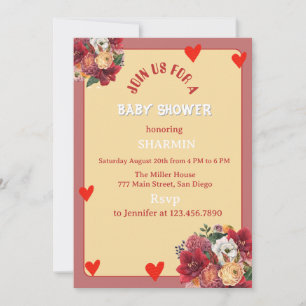 Invitation de Baby Shower Fleur et Cœur