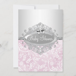 Invitation de Baby Shower Fleur Rose et Argent