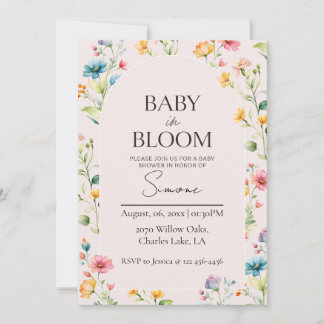 Invitation de baby shower Fleur rose pour bébé en