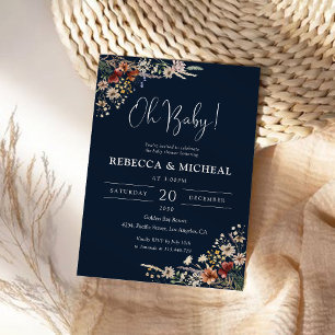 Invitation de Baby shower Fleur sauvage bleu mince