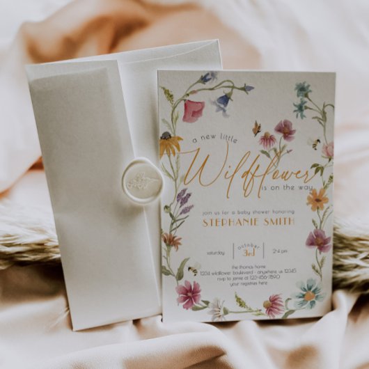 Invitation de Baby shower Fleur sauvage d'aquarell