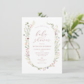 Invitation de Baby shower Fleur sauvage détaillée (Debout devant)