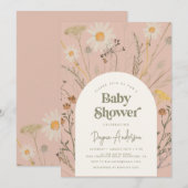 Invitation de Baby shower fleur sauvage en rose Du (Devant / Derrière)