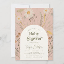 Invitation de Baby shower fleur sauvage en rose Du
