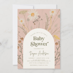 Invitation de Baby shower fleur sauvage en rose Du