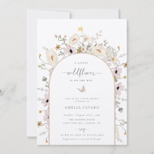 Invitation de Baby shower fleur sauvage Frame (Devant)