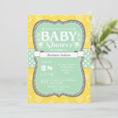 Invitation de Baby Shower Fleurie Jaune Menthe Gri (Debout devant)