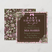 Invitation de Baby Shower Fleurie Rose et Verte (Devant / Derrière)