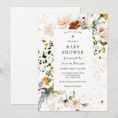 Invitation de Baby Shower Fleurie Vintage et Abeil (Devant / Derrière)