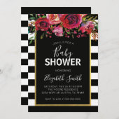 Invitation de Baby shower floral à rayures blanche (Devant / Derrière)