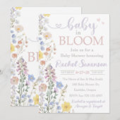 Invitation de Baby shower floral, bébé en fleur (Devant / Derrière)