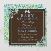 Invitation de Baby shower Floral bleu et vert (Devant / Derrière)