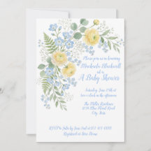 Invitation de baby shower Floral Bleu Jaune