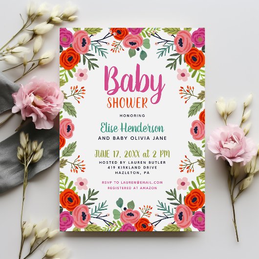 Invitation de Baby shower floral brillant