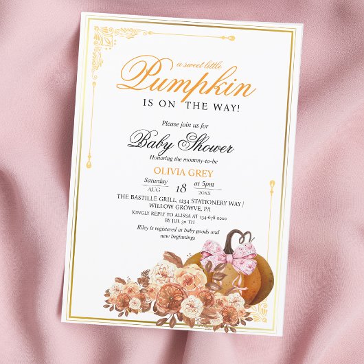Invitation de Baby shower Floral Citrouille or ora