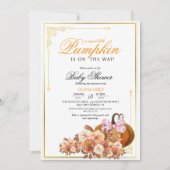 Invitation de Baby shower Floral Citrouille or ora (Devant)