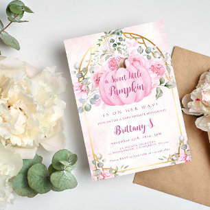 Invitation de Baby shower Floral Citrouille rose