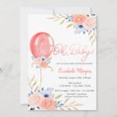 Invitation de Baby shower floral de ballon (Devant)
