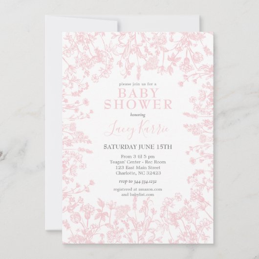 Invitation de Baby shower Floral de Chinoiserie ro (Devant)