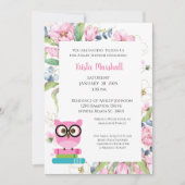 Invitation de Baby shower Floral de Chouette rose  (Devant)
